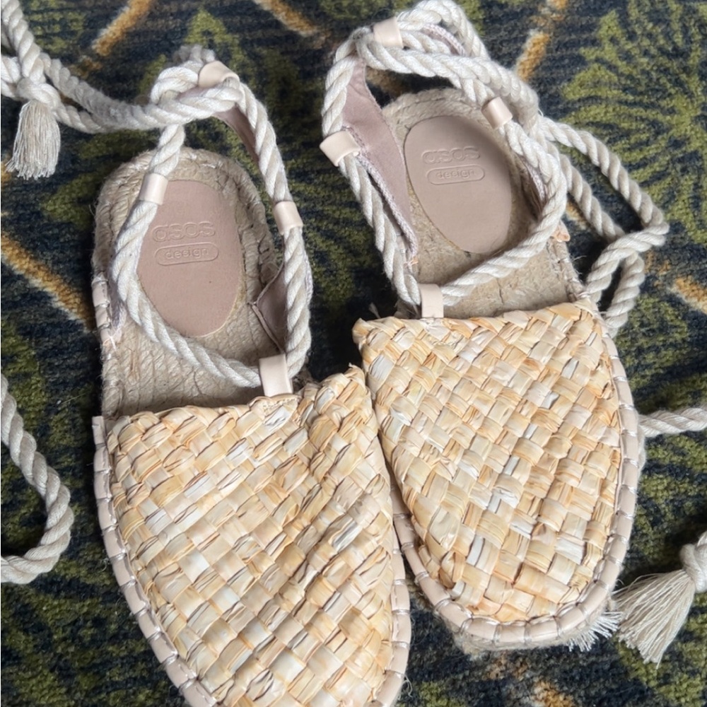 ASOS Beige Braided Espadrille Tie Sandals